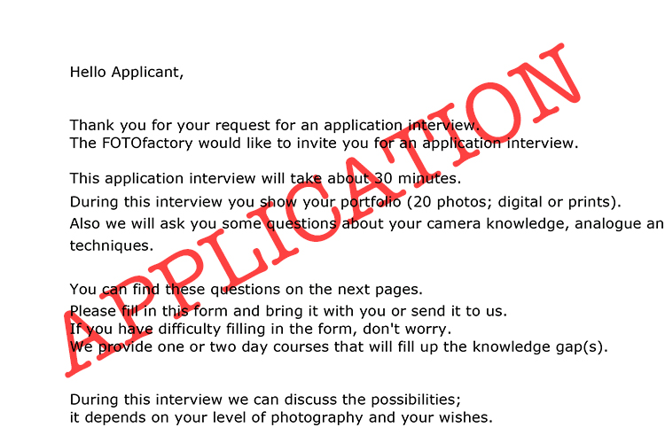 Application @ the FOTOfactory